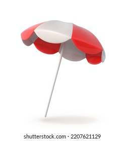 A Red And White Beach Umbrella On A White Background. Vector Illustration