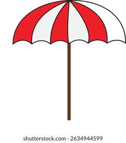 Red and White Beach Umbrella Vector Illustration for Summer Vacation, Outdoor Relaxation, Travel, and Holiday Design Concepts