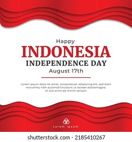 Red and white beautiful square poster of Indonesia independence day August 17th in weaving flags style background .