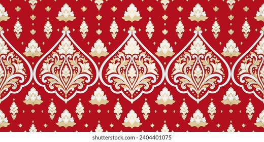 Red, white and beige luxury vector seamless pattern. Ornament, Traditional, Ethnic, Arabic, Turkish, Indian motifs. Great for fabric and textile, wallpaper, packaging design or any desired idea.