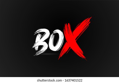 red white black box grunge word text for typography icon logo design. Hand drawning brush stroke