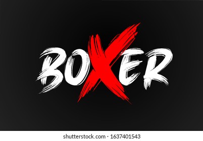 red white black boxer grunge word text for typography icon logo design. Hand drawning brush stroke