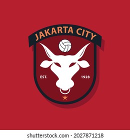 red and white black bull logo, logo for sports club