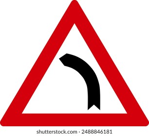 Red, white and black colored triangle shaped warning sign curve right ahead. Illustration made July 14th, 2024, Zurich, Switzerland.