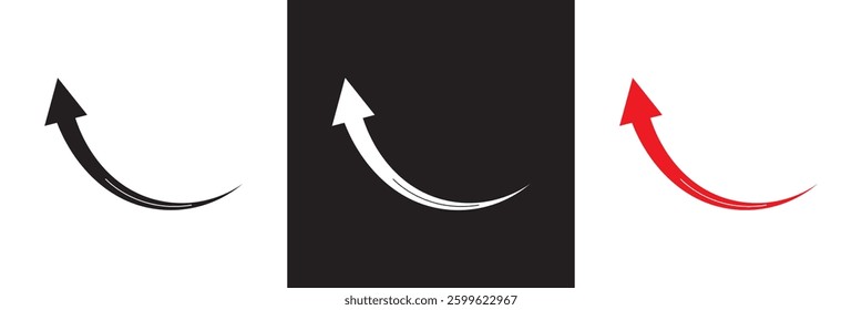Red, white and black curved arrow pointing icon. Direction symbol. Arrow symbol for app, UI, web. Vector illustration. isolated on white and black background. EPS 10