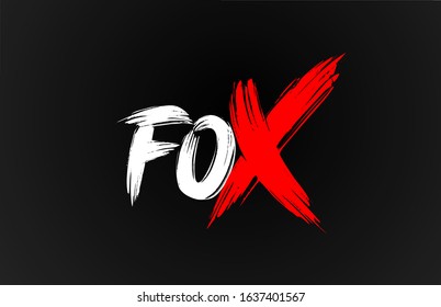 red white black fox grunge word text for typography icon logo design. Hand drawning brush stroke