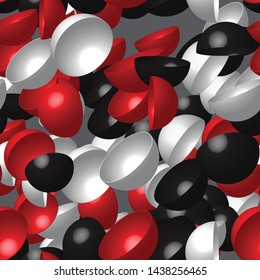 Red White Black Hemispheres, 3D Vector Seamless Pattern