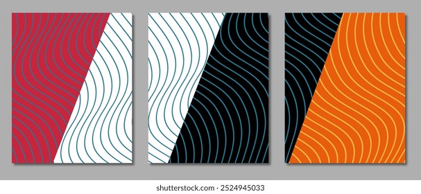 Red white black and orange wave lines abstract background set vector, can to edited.