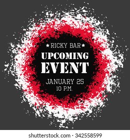 Red white and black painted background for your text. Blank space on isolated round paint splashes shape. For posters, banners, advert template. Distress grunge background. EPS 10 vector. Vivid design