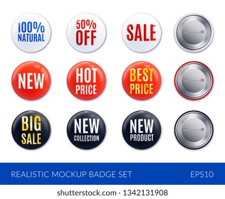 Red white and black realistic badge sticker icon set with new hot price best price sale and other descriptions vector illustration