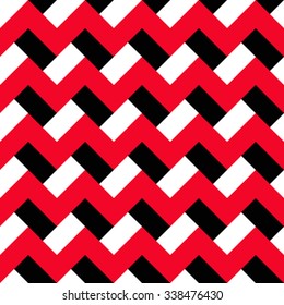 Red, white and black zigzag seamless pattern. Abstract geometric background for business brochures, cards, website templates. Vector chevron design. 70s motif, graphic art. EPS10 vector