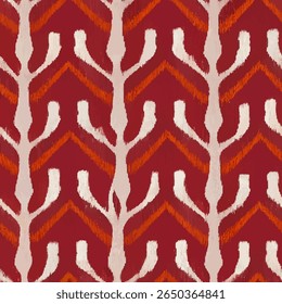 Padrão de impressão em bloco vermelho e branco, alto contraste com um design de divisa laranja. padrão ikat de linhas grunge, padrão sem emenda ikat, plano de fundo de ilustração de vetor para imprimir o papel.