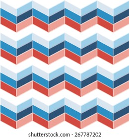 Red, White and Blue Abstract Chevron Seamless Pattern - Vector