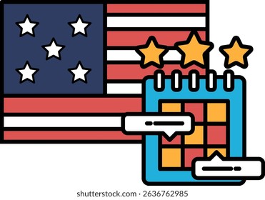 A red, white, and blue American flag with stars and a calendar underneath it. The calendar has a star on it and the word "important" written in red