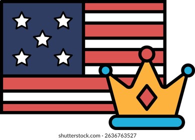 A red, white, and blue American flag with a crown on top. Concept of patriotism and pride in the United States