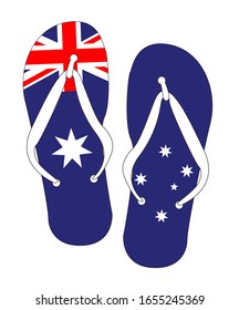 Red white and blue Australia Union Jack flag flip flop shoe silhouette on a white background