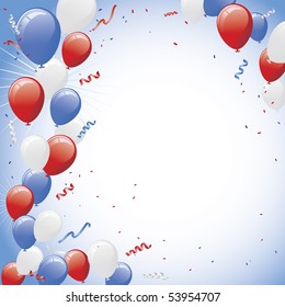 Red white and blue balloons and confetti vector