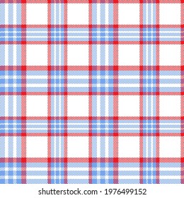 Red, white and blue canvas plaid. Seamless vector checkered tartan suitable for fashion, home decor and stationary.