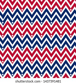Red white blue chevron seamless pattern with stars