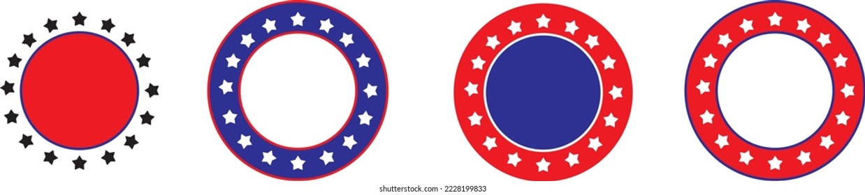 Red, white, and blue circle design with stars. Vector Illustration