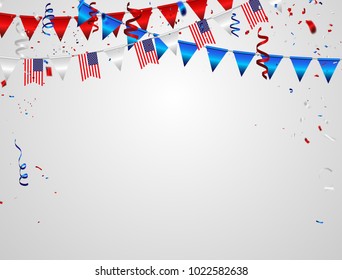 Red White blue confetti concept design Memorial Day greeting background. Celebration Vector illustration.