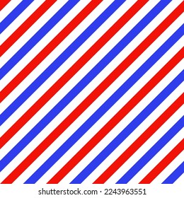 Red, white and blue diagonal stripe. Seamless vector bias linear pattern suitable for fashion, home decor and stationary