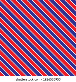 Red, White And Blue Diagonal Stripes. Seamless Vector Linear Pattern Suitable For Fashion Or Interiors