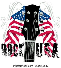 Red white and blue flag and Guitar Rock USA