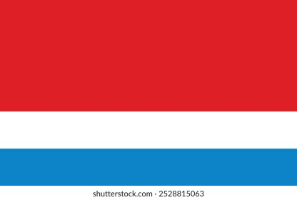 A red, white and blue flag with a blue stripe. The blue stripe is the only color that is not red