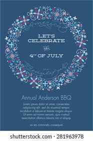 Red, White and Blue Fourth of July Party Invitation Template - Vector