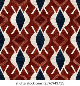 Red, white, and blue geometric pattern carpet grunge lines ikat pattern, striped seamless pattern, Vector illustration background for print the paper.