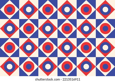 Geometría roja, blanca y azul retro diseño de patrones sin soldadura diseño vectorial eps 10 