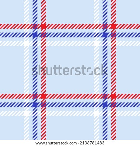 Red, white and blue grid check. Seamless vector plaid pattern suitable for fashion, home decor and stationary.