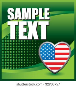 red white and blue heart icon on green background