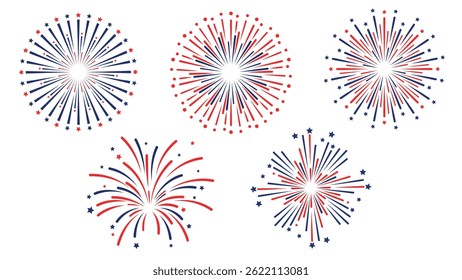 Red, White, and Blue Independence Day Fireworks Vector Set