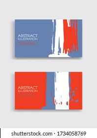 Red white blue ink brush stroke card on white background. Japanese style. Vector illustration of grunge stains