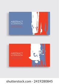 Red white blue ink brush stroke card on white background. Japanese style. Vector illustration of grunge stains