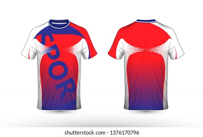 Red, white and blue layout e-sport t-shirt design template