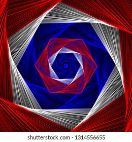 A red, white, and blue mesh pattern is featured in an abstract background illustration.