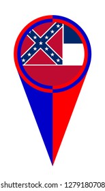 Red white and blue Mississippi map pointer pin icon location flag marker