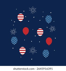 Red White and Blue Patriotic Balloon Bouquet with Stars Stripes and Confetti for Fourth of July Celebration
