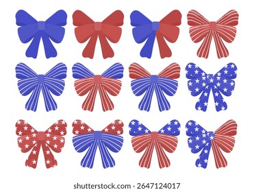 Red White Blue Patriotic Bow Vector Set for 4th of July Celebration