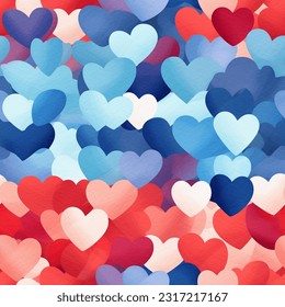 Red White Blue Pink Tons of Hearts: Abstract Watercolor Seamless Pattern 
