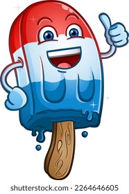 Red white and blue popsicle frozen treat cartoon character giving an enthusiastic thumbs up gesture