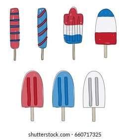 Red, White And Blue Popsicle Vector Illustration Set