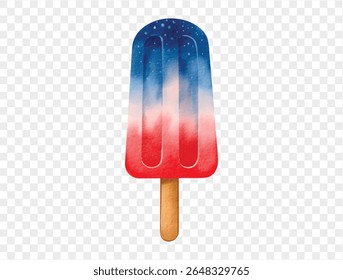 Red, white, and blue popsicle watercolor illustration, festive food art for July 4th parties. vector.
