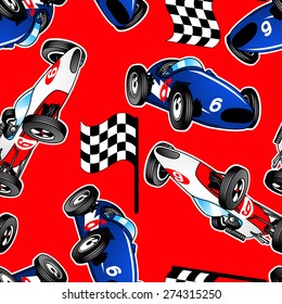 Red, white and blue racing cars seamless pattern .