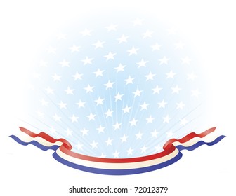 Red White Blue Ribbon Banner Across Stars Background