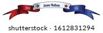 A red white and blue satin or silk ribbon banner with the text James Madison and stars and date in office