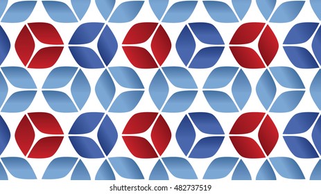 Red White and Blue Seamless Abstract 3D Square Background with Cubes Arranged in Hexagon Pattern with Gradients
